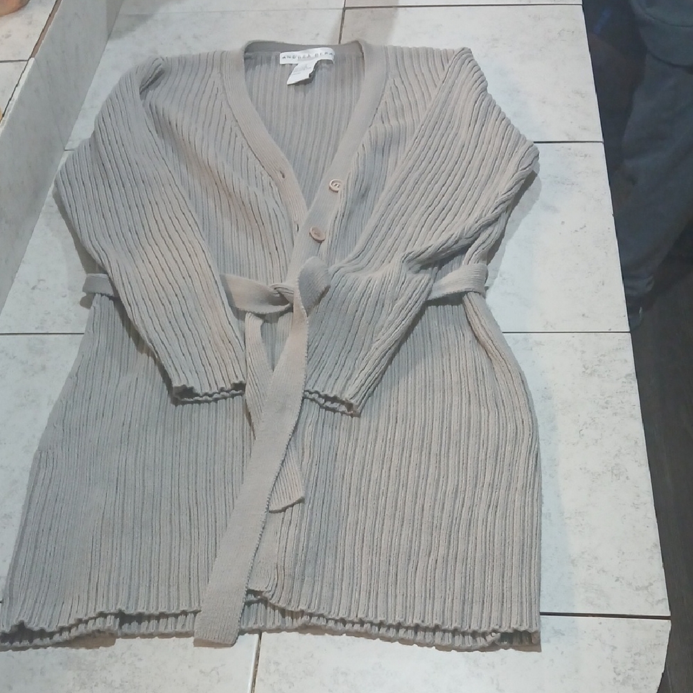 Andrea Behar Women's Ribbed Taupe Cardigan